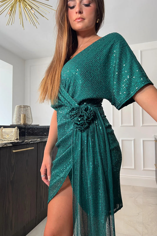 Glamora™ - Sequin Wrap Dress