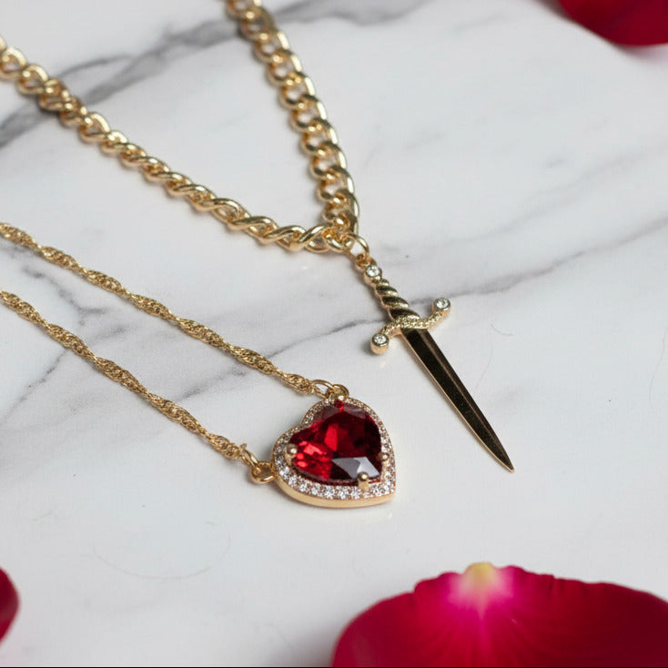 Dagger Heart Couples Necklace Set