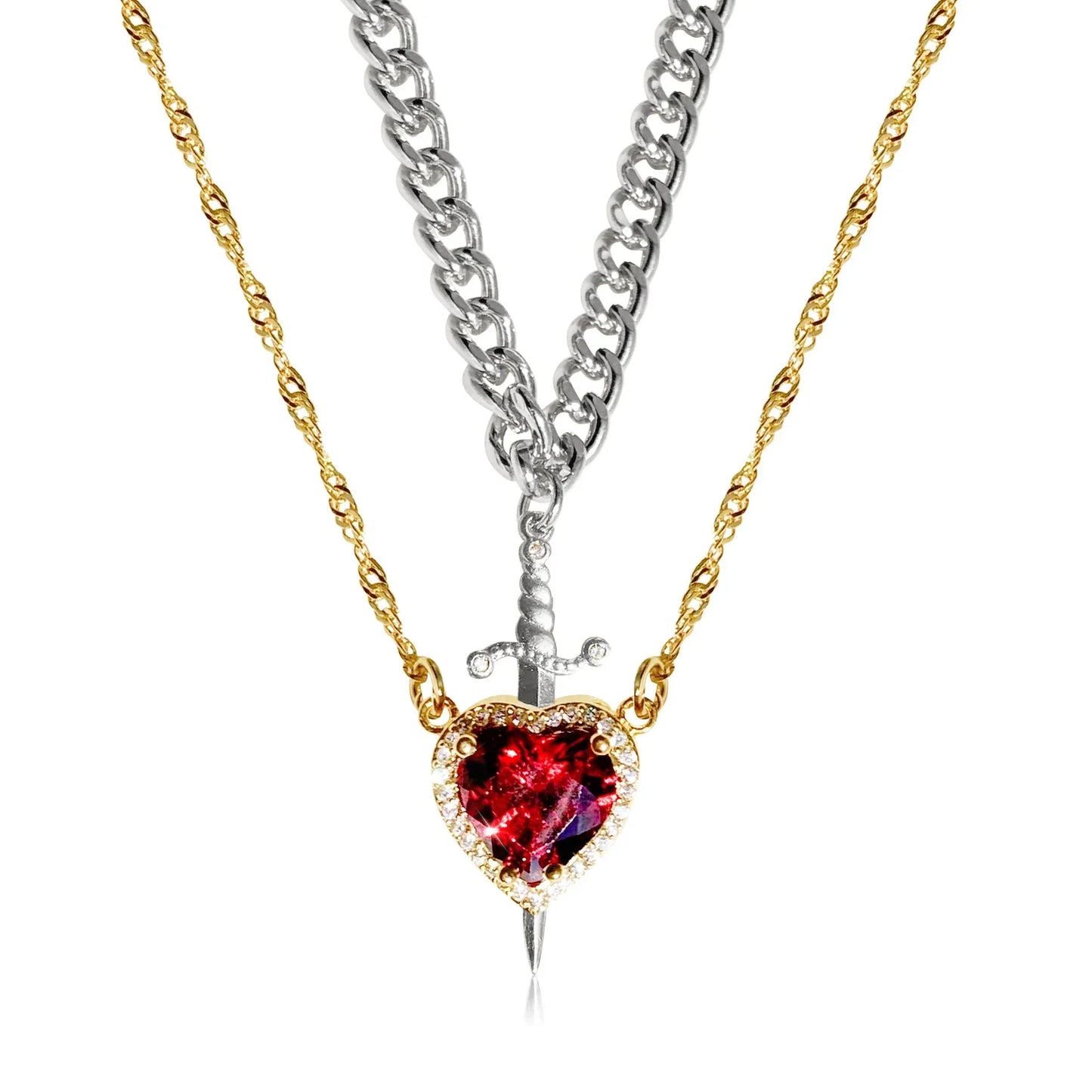 Dagger Heart Couples Necklace Set