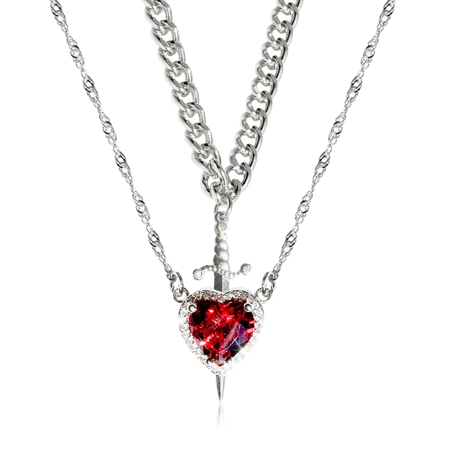 Dagger Heart Couples Necklace Set