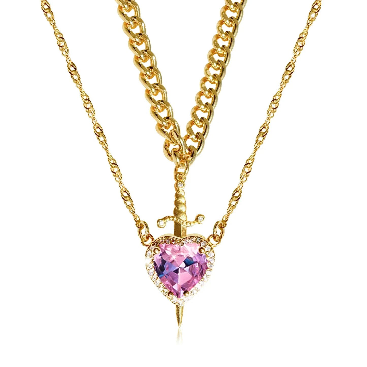 Dagger Heart Couples Necklace Set