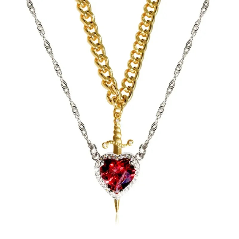 Dagger Heart Couples Necklace Set