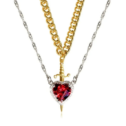 Dagger Heart Couples Necklace Set
