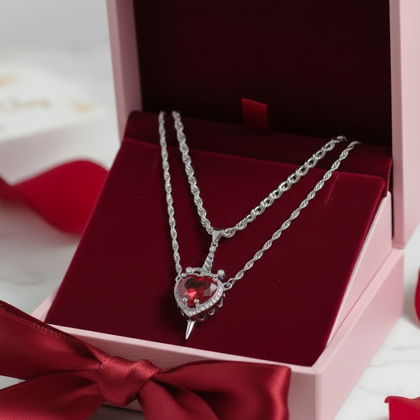 Dagger Heart Couples Necklace Set